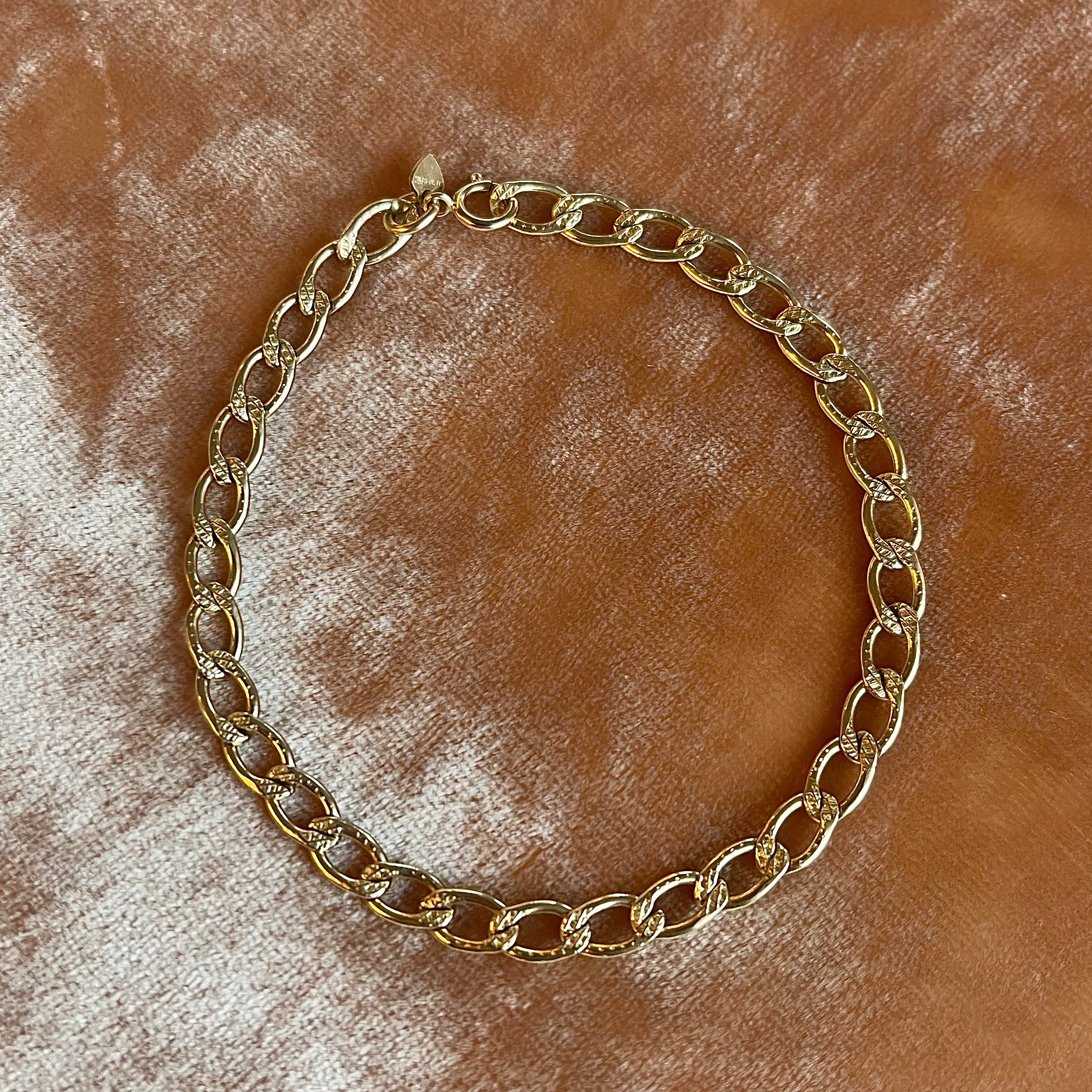 LETICIA(レチシア) VALLETTA(Gold) Quality 14K Gold 1/4” Wide Detailed Chain Bracelet 7” Signed
